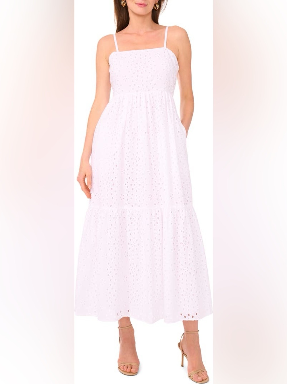 NWT CeCe White Eyelet Cotton Midi Sundress, size L